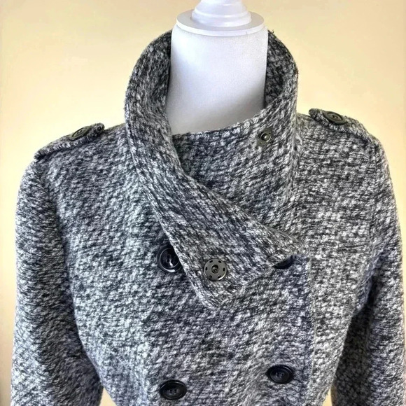 Sebby Heathered Gray Button Down Tie Waist Wool Blend Pea Coat Size L - Picture 9 of 16